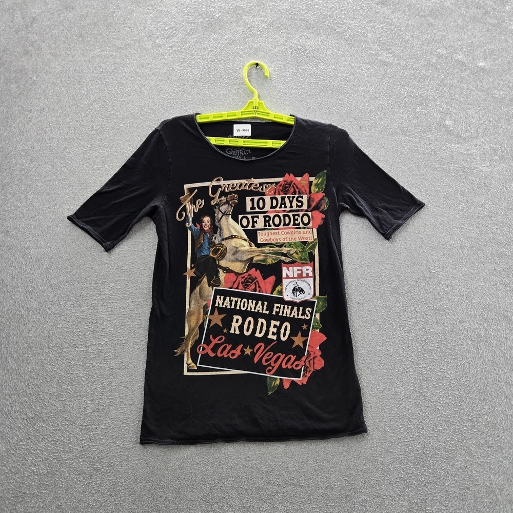 Rodeo Quincy Women Shirt SMALL Black Graphic Western Logo Crew Neck Pullover